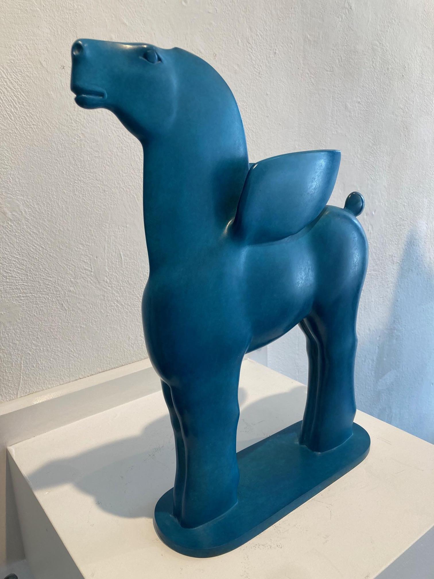 Pegasus III BronzSculpture Ailes Cheval Mythologie grecque Bleu Patina En stock en vente 1