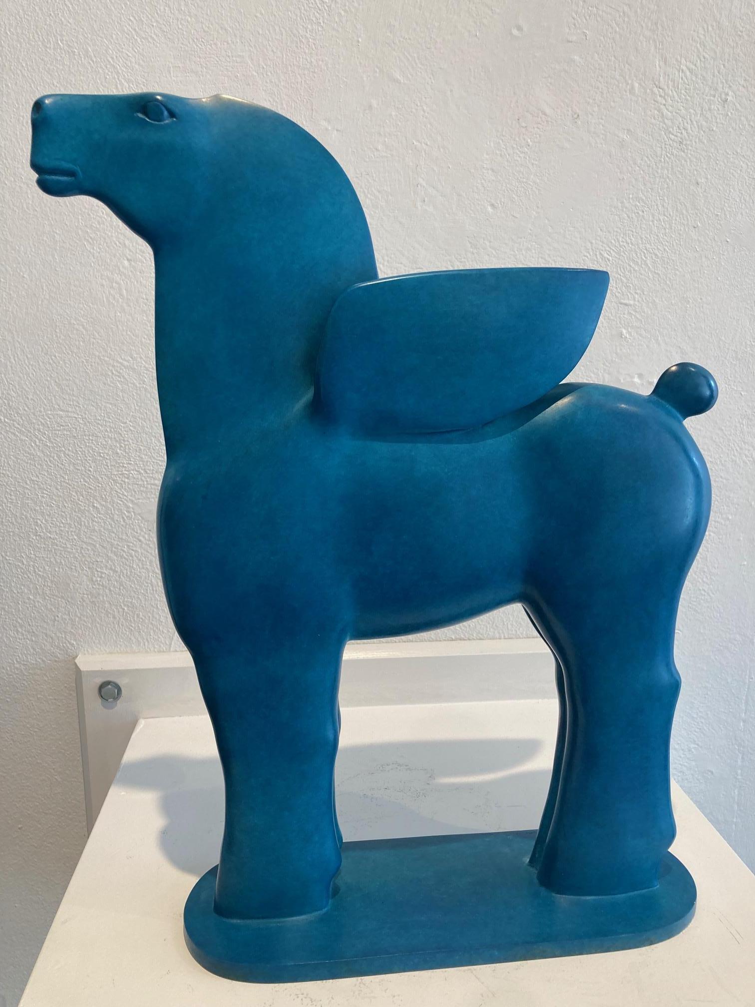 Pegasus III BronzSculpture Ailes Cheval Mythologie grecque Bleu Patina En stock en vente 3