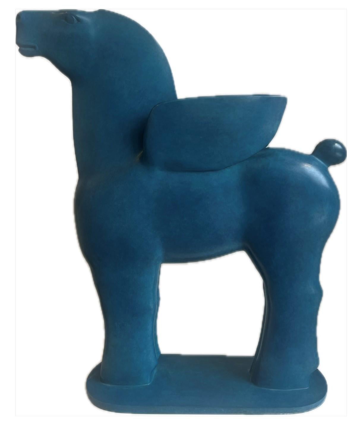 Figurative Sculpture KOBE - Pegasus III BronzSculpture Ailes Cheval Mythologie grecque Bleu Patina En stock