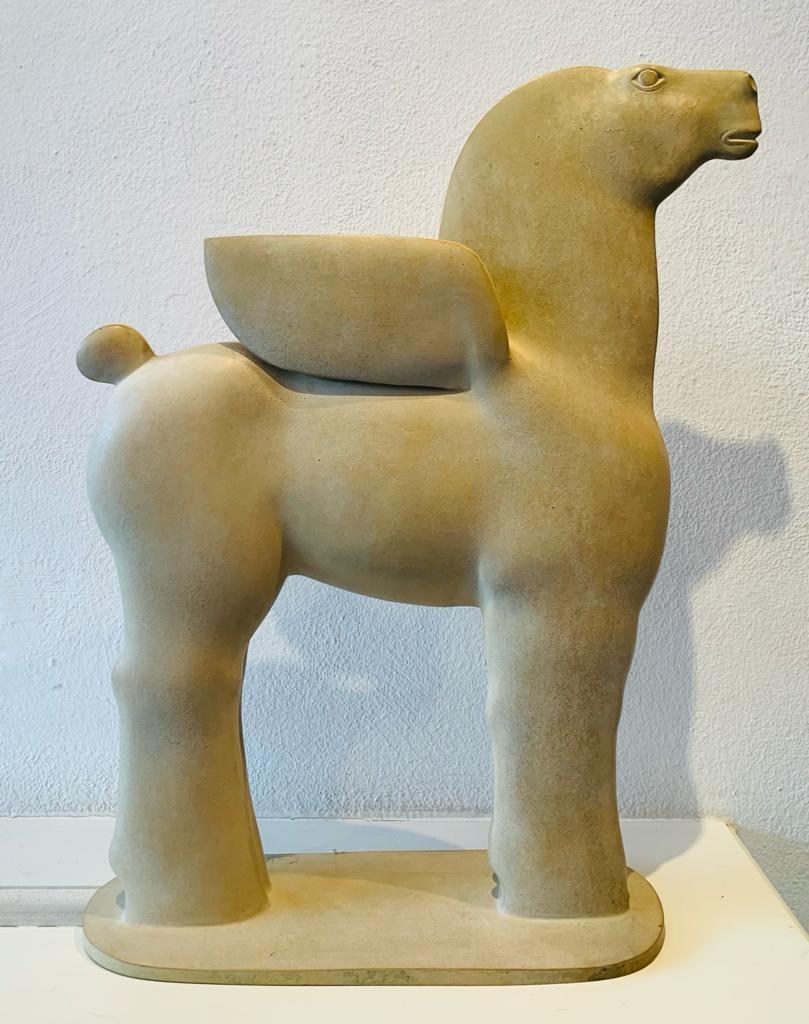 KOBE Figurative Sculpture - Pegasus III Bronze Sculpture Wings Horse, Greek Mythology Beige Patina In Stock