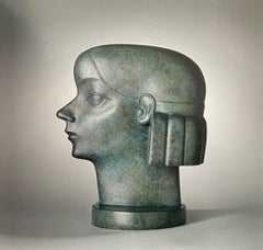 Ragazza con Treccie Bronze Sculpture Head Portrait Woman Face Hair