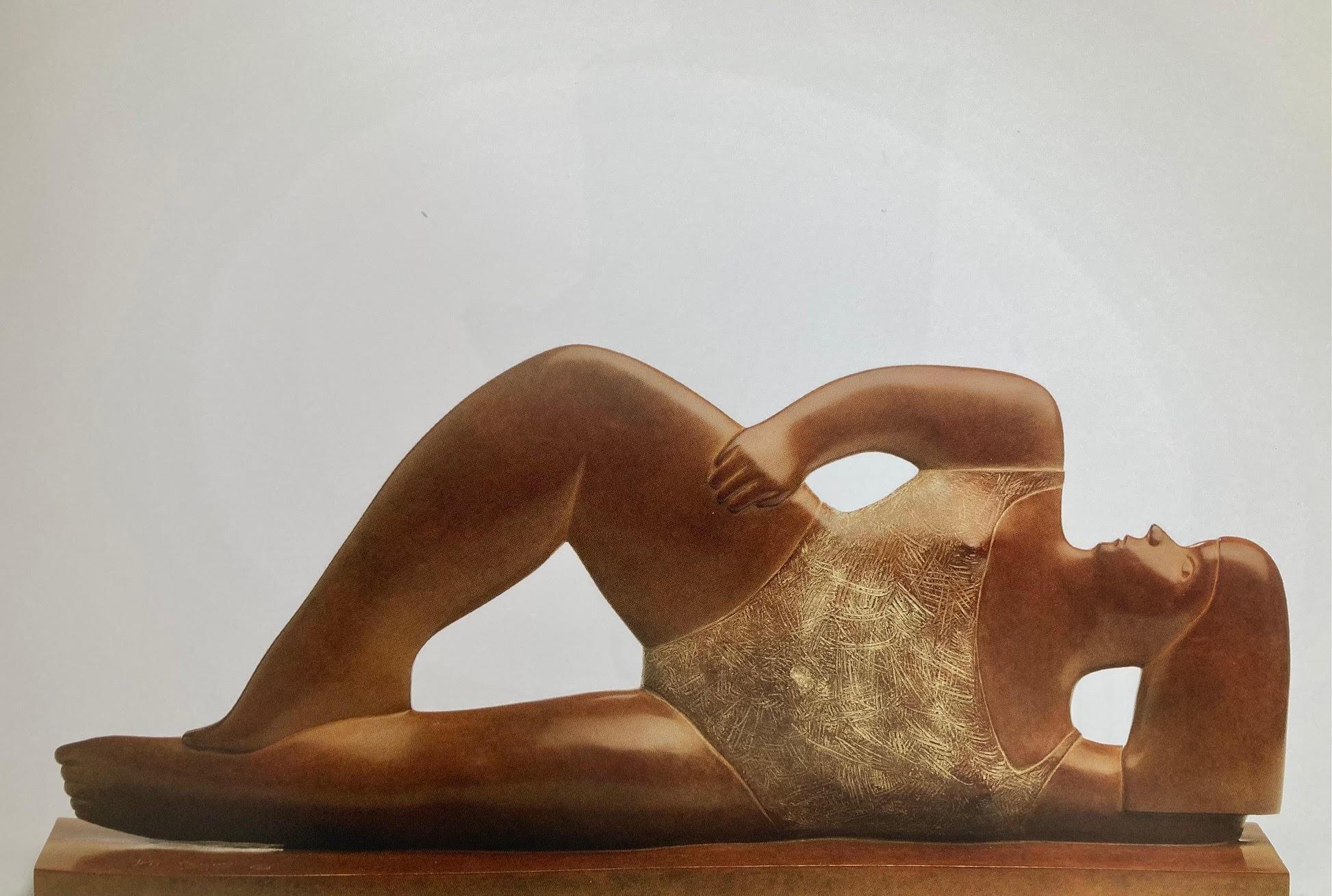 KOBE Figurative Sculpture - Sunbathing Bronze Sculpture Sun Lady Female Figure Bathing Suit