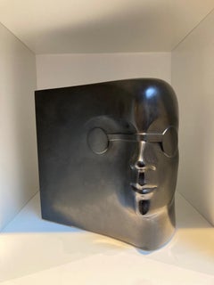 Tete Carree  II Bronze Sculpture Head Figurative Black Patina In Stock