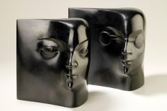 Tete Carree  II Bronze Sculpture Head Figurative Black Patina In Stock