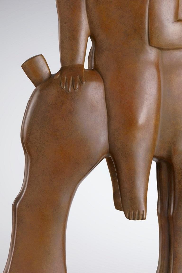 Unita Große Bronze-Skulptur Brauner figurativer geometrischer Pferdereiter, auf Lager (Zeitgenössisch), Sculpture, von KOBE