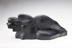 Wishful Thinking Bronze Sculpture Lying Female Nude Figure Pigtails 