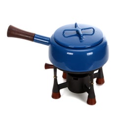 Kobenstyle Fondue Set, Teak, Cast Iron & Blue Enamel by Quistgaard Dansk Designs