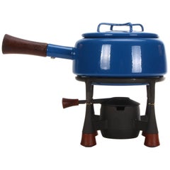 Used Kobenstyle Fondue Set, Teak, Cast Iron & Blue Enamel by Quistgaard Dansk Designs