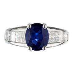 Kobi 2.25 Carat Oval Blue Sapphire Radiant Diamond Platinum Engagement Ring