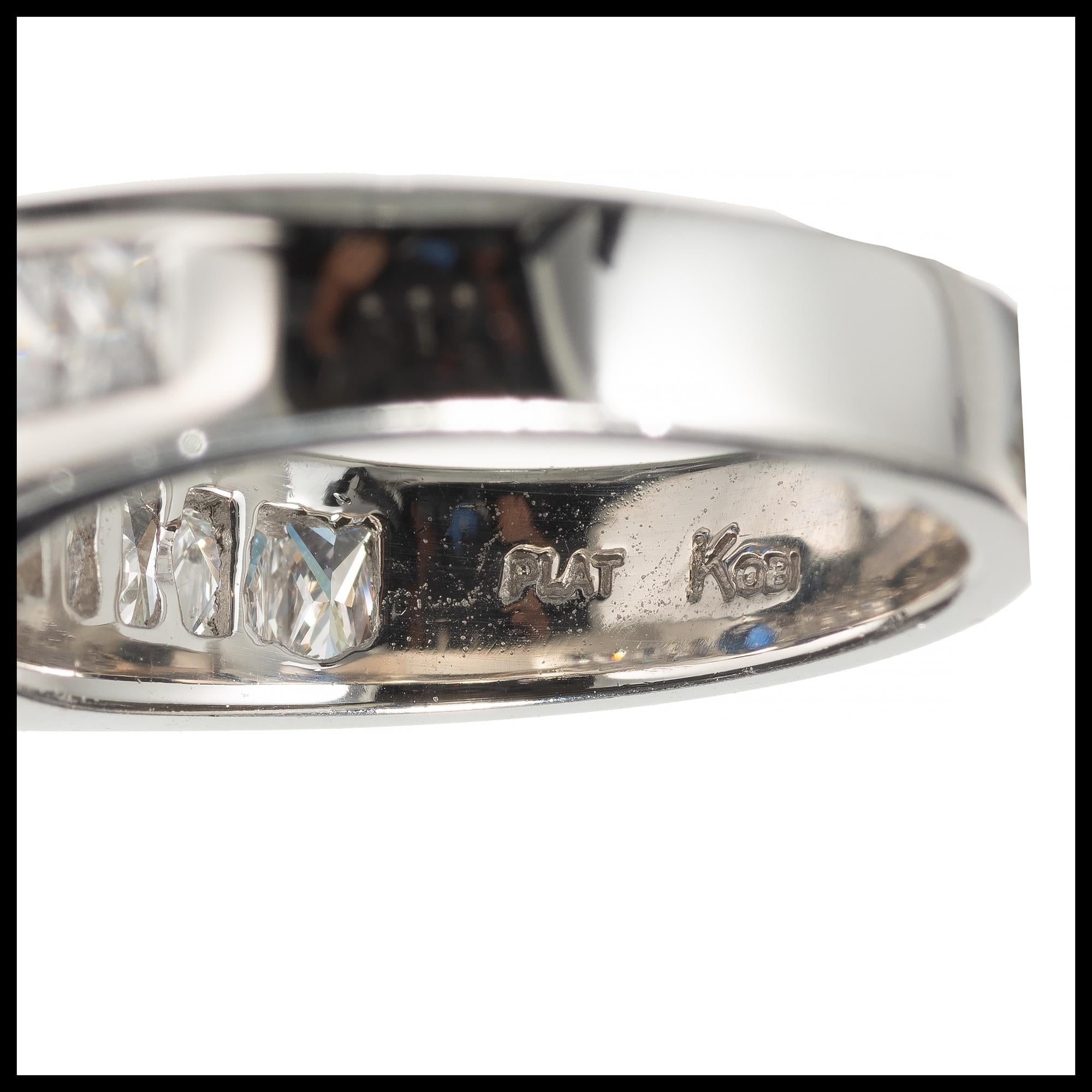 Oval Cut Kobi 2.25 Carat Oval Blue Sapphire Radiant Diamond Platinum Engagement Ring For Sale