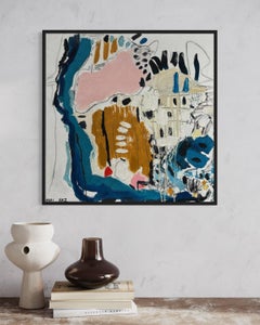 "Riverbank" - Pink, Blue, and Earth Tone Modern Textural Oil Abstract Artwork