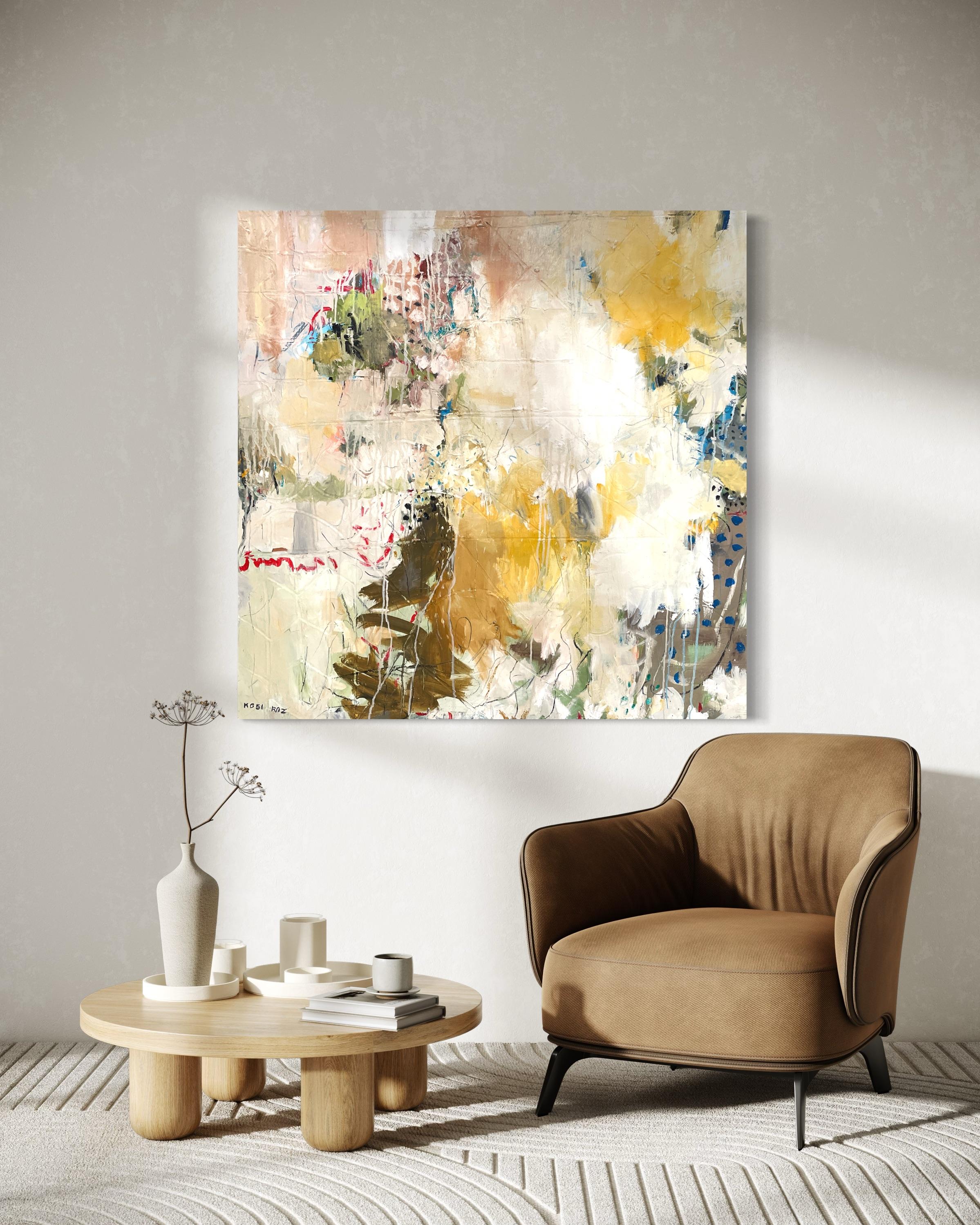 „Breathe“ von Kobi Raz - Rotes, beiges und erdfarbenes, strukturiertes, abstraktes Gemälde im Angebot 1