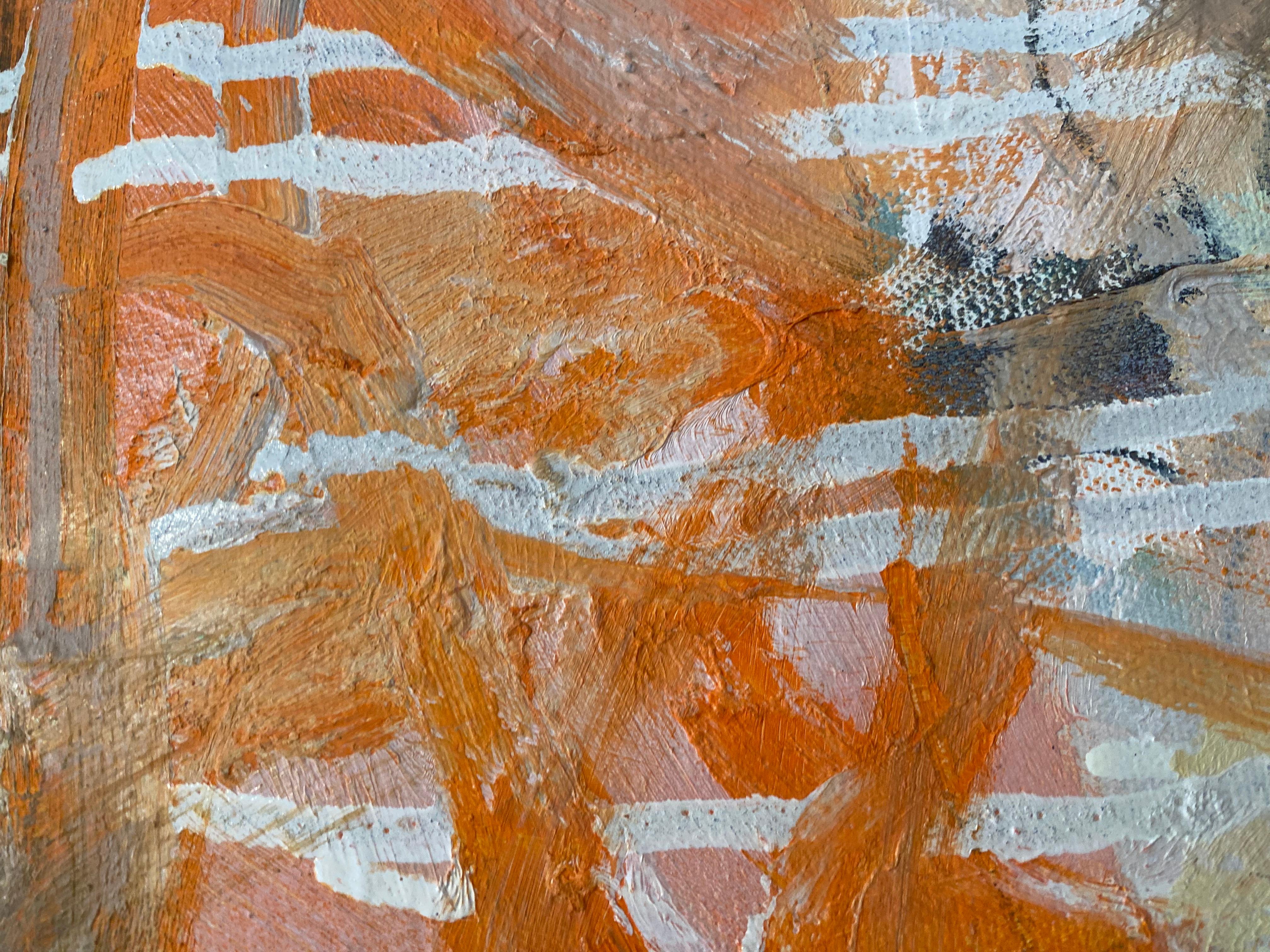 'Bronx' Contemporary Urban Abstract Mixed Media In White Orange & Green For Sale 3
