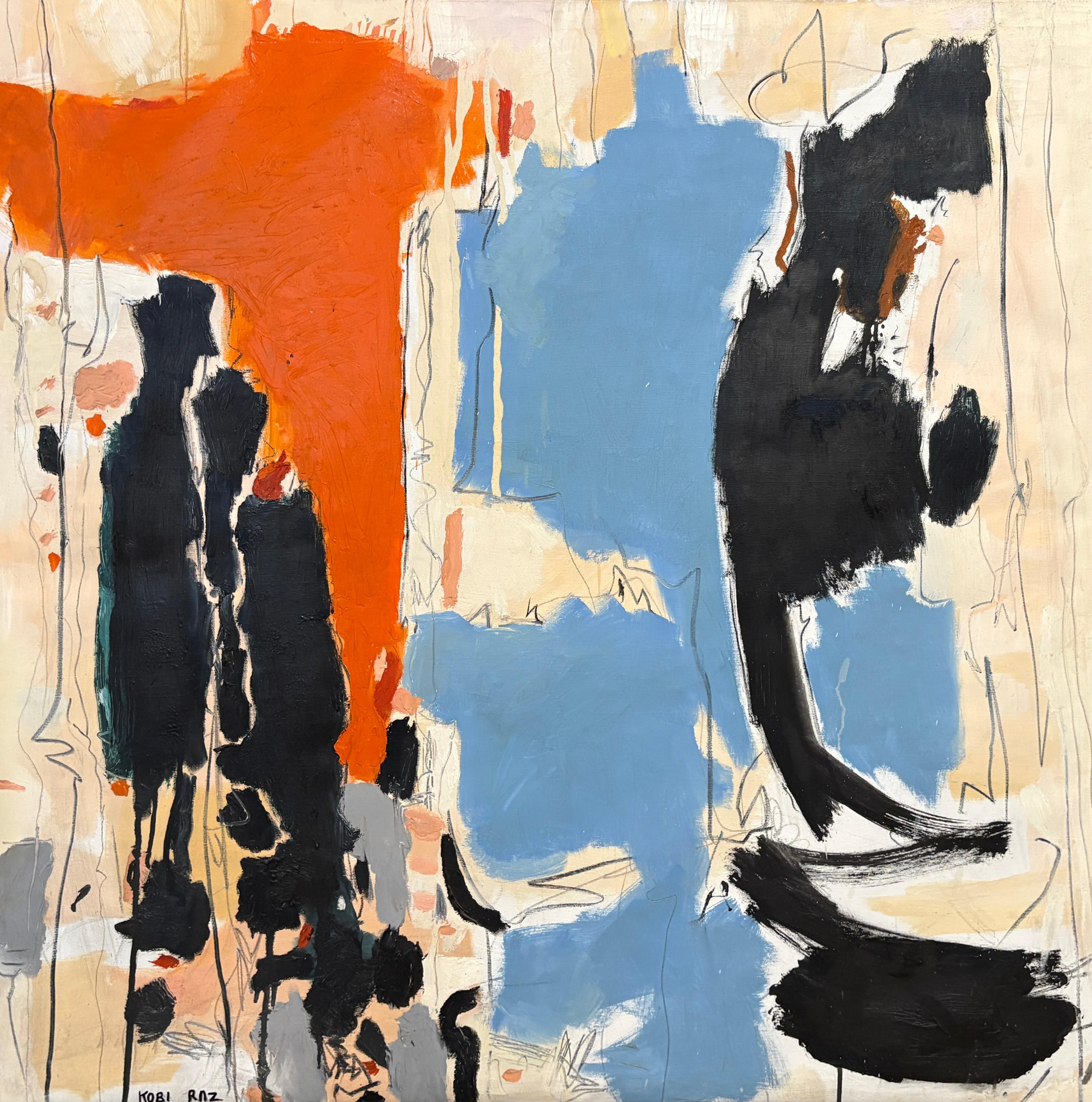 "Dualität der Farbe" - Kühne abstrakte Darstellung in Orange, Blau und Schwarz in Öl