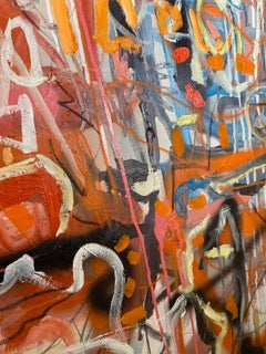 "Labyrinth" by Kobi Raz - Orange, Black, and Earth Tone Large Abstract Painting