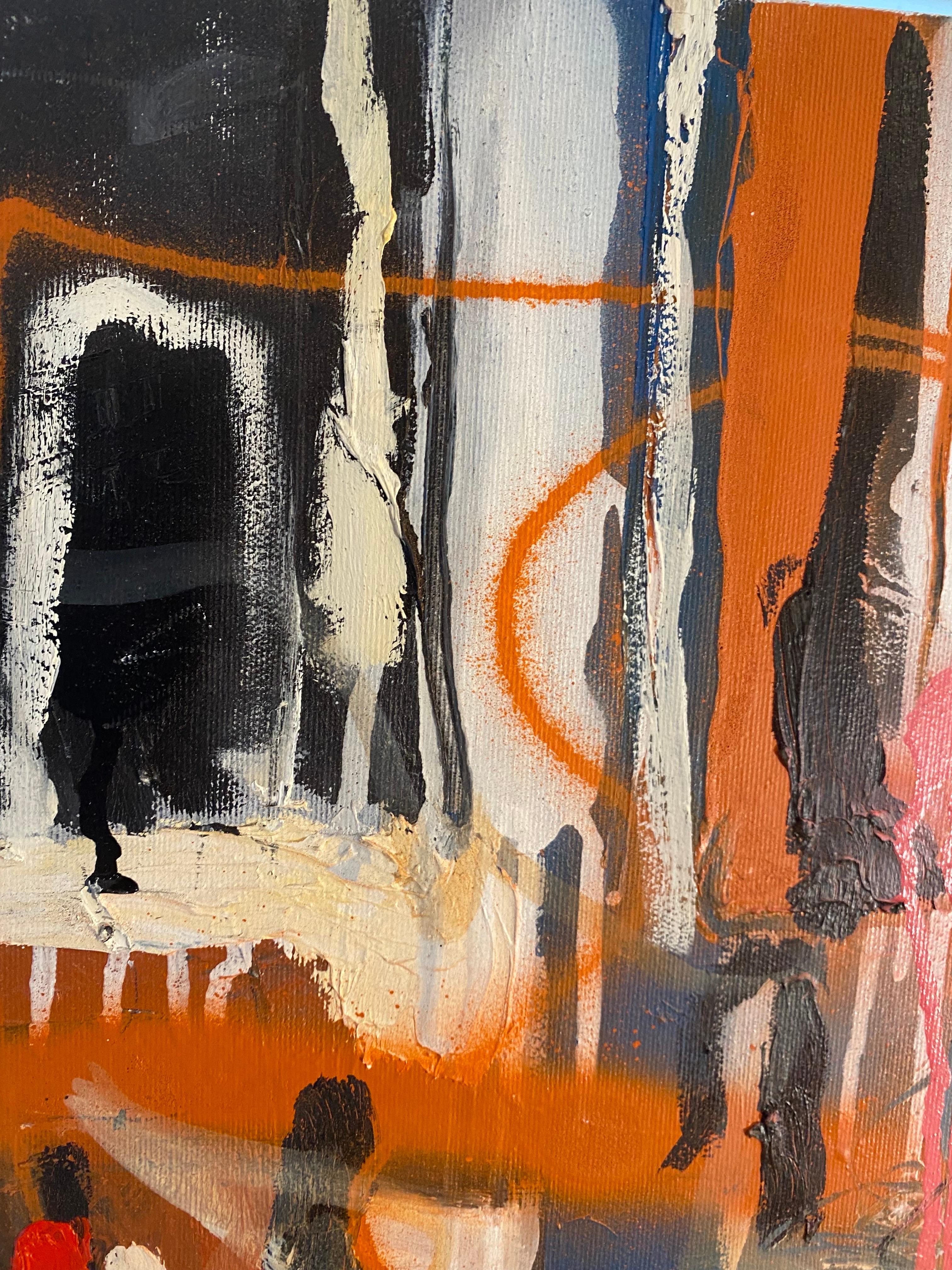 Großes abstraktes Gemälde „Labyrinth“ von Kobi Raz – Orange, Schwarz und Erdtöne im Angebot 6