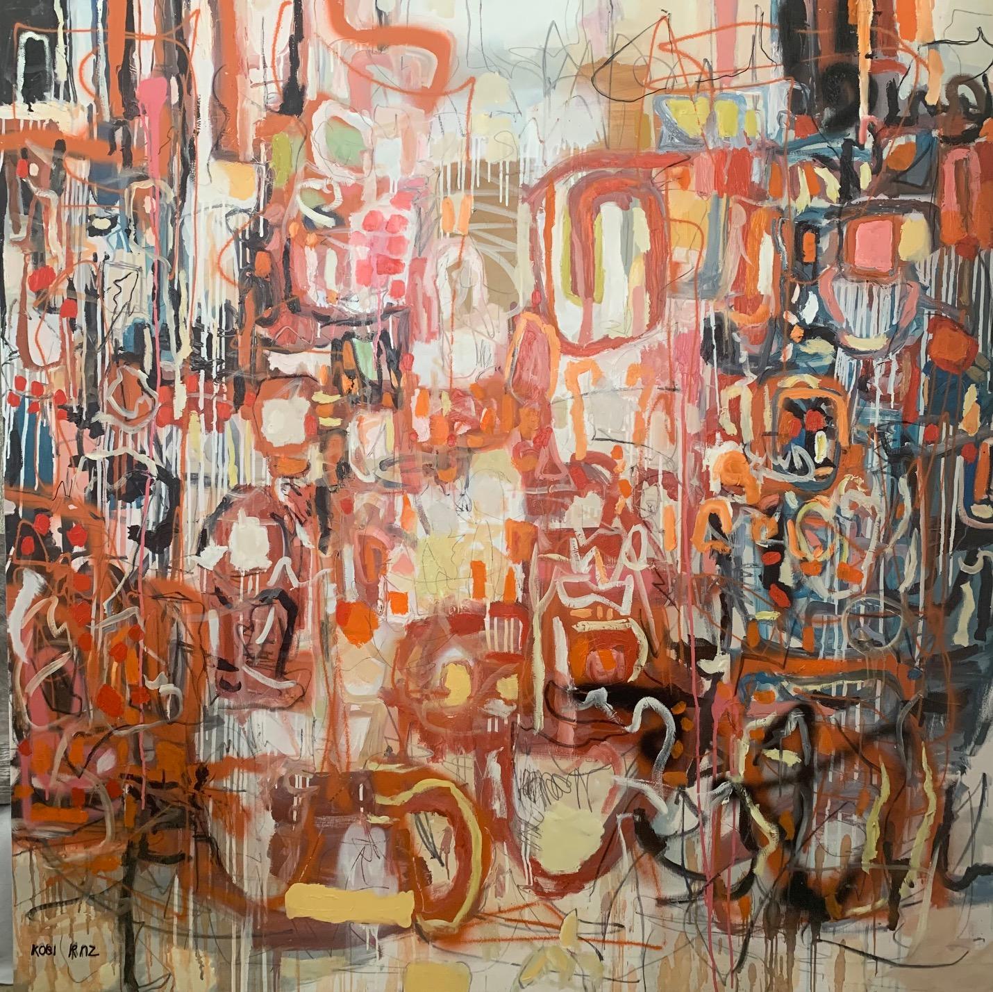 "Labyrinth" oil on canvas 62.5"x62.5" by Kobi Raz 