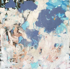 "Ocean Breeze" - Grand tableau abstrait texturé contemporain en bleu et blanc