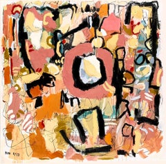 "Pink Circle" by Kobi Raz - Pink, Orange, and Yellow Large Contemporary Abstract