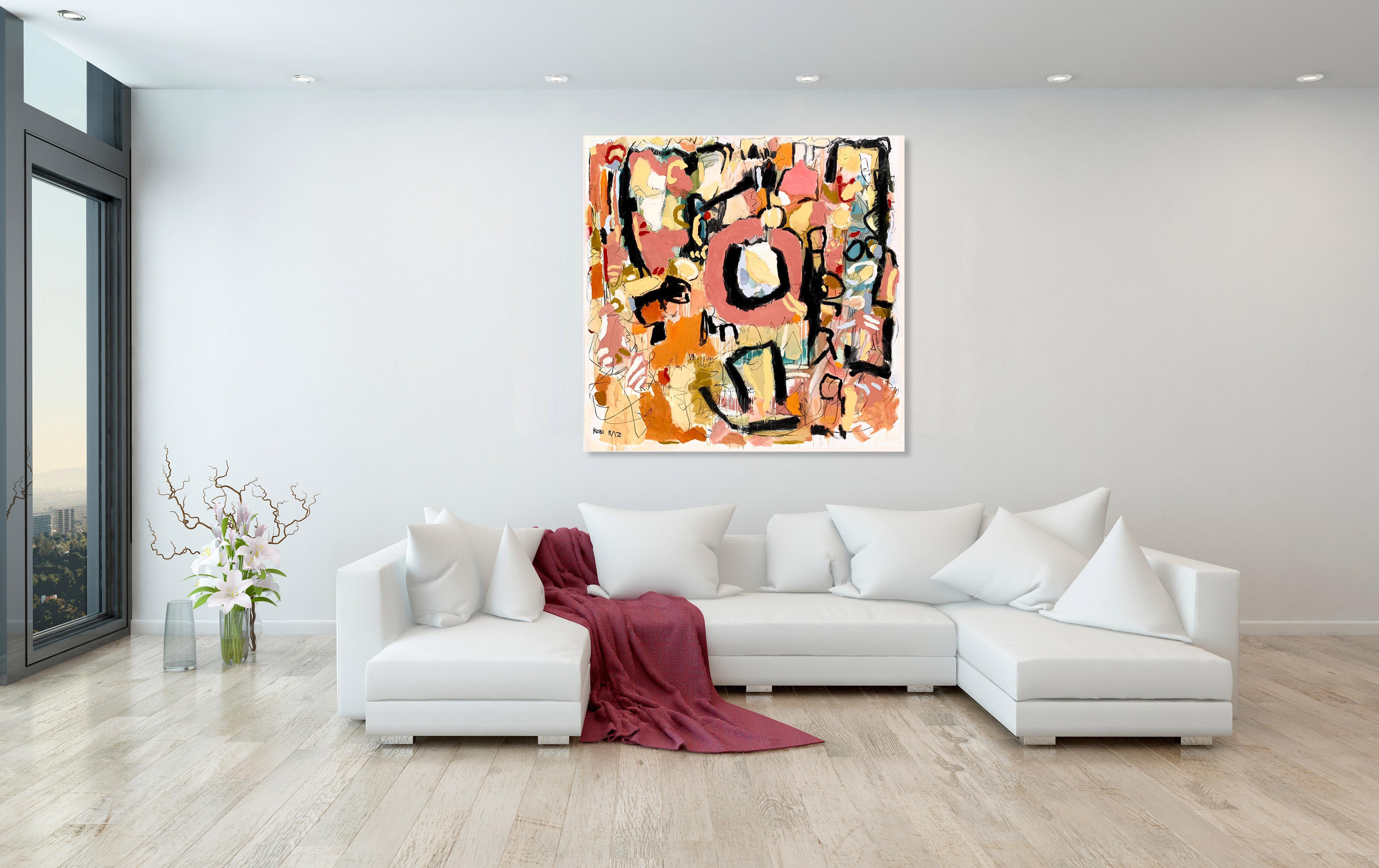 'Pink Circle' Contemporary Abstract Oil on Canvas by Kobi Raz For Sale 6