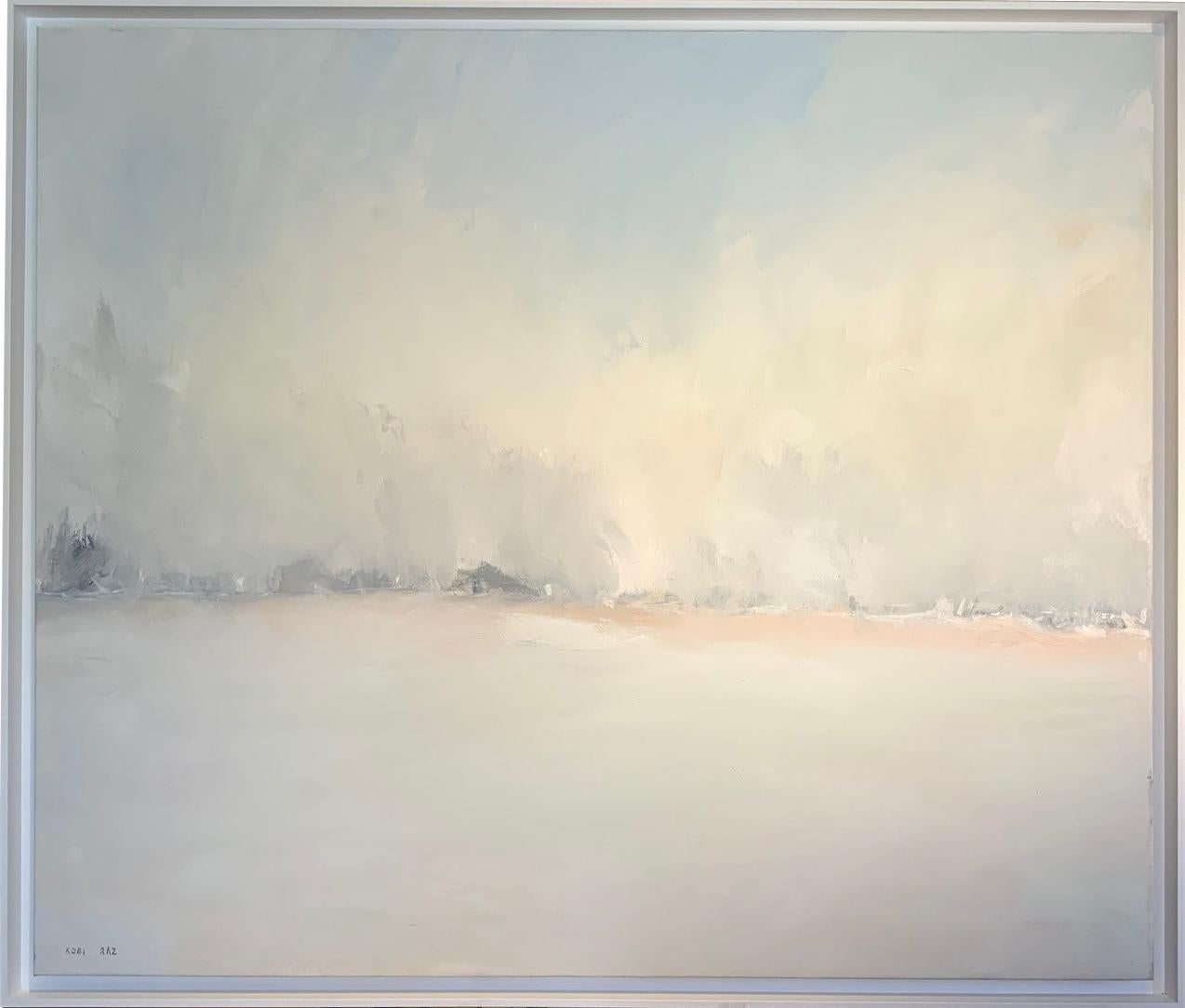 Kobi Raz's masterful representation of the ethereal interplay between light and nature is evident in this contemporary landscape abstract. The piece exudes a tranquil serenity, where the artist employs a gentle and muted palette of soft whites,