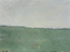 "Slice of Heaven No. 2" - Paysage abstrait moderne et serein en vert et blanc