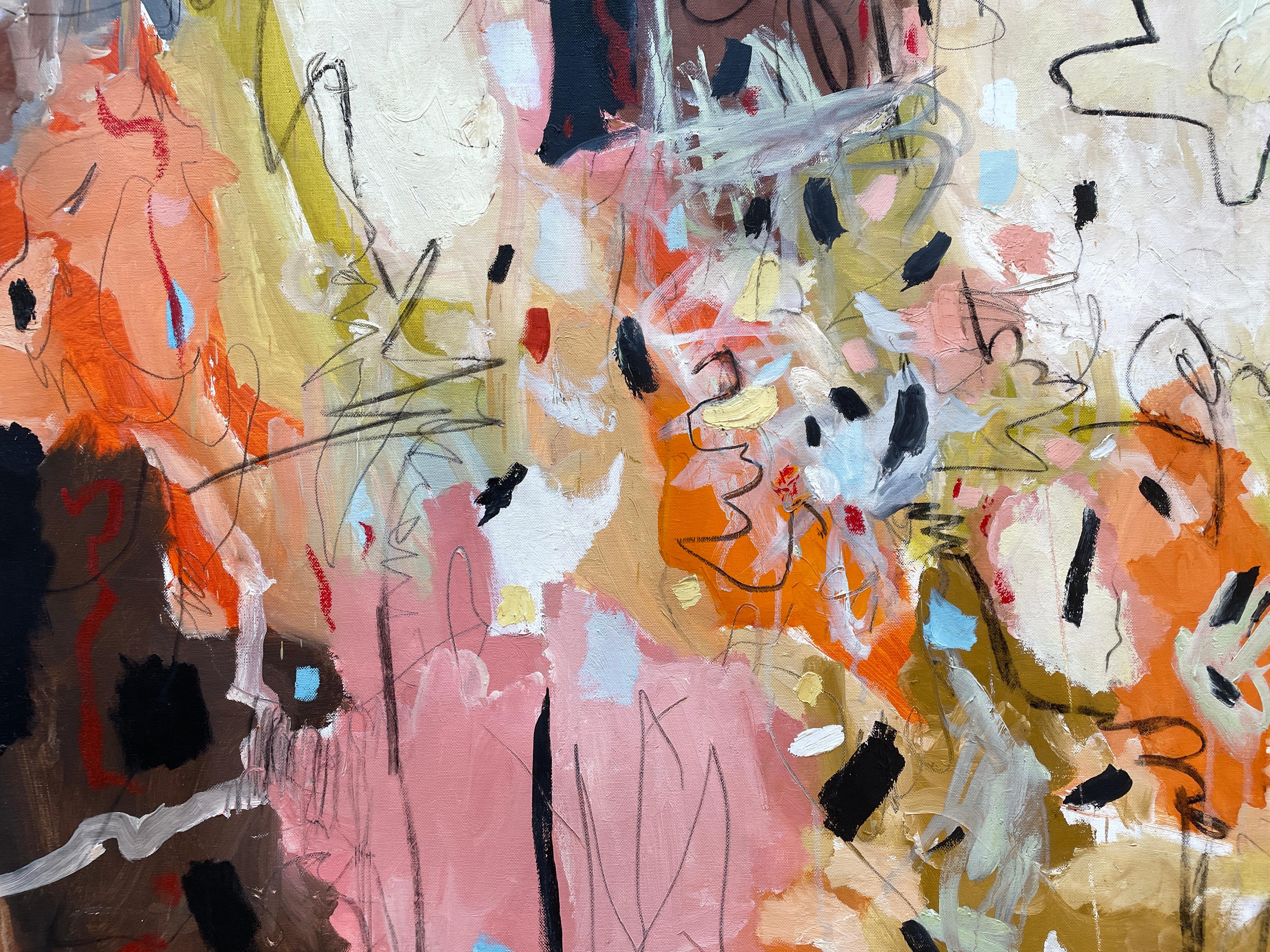 „Die Vögel und die Bienen“ von Kobi Raz – Orange, Blau und Erdtöne Abstrakte Kunst im Angebot 2