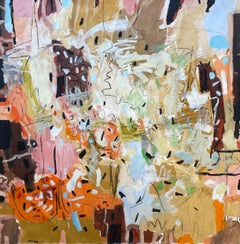 "The Birds and The Bees" by Kobi Raz - Orange, Blue, and Earth Tone Abstract Art