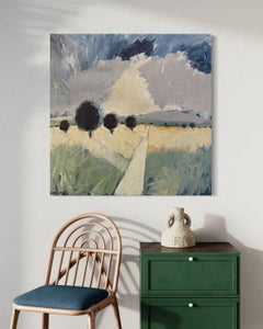 "The Golden Path" - Original Abstract Landscape - Black Trees, Gray and Blue Sky