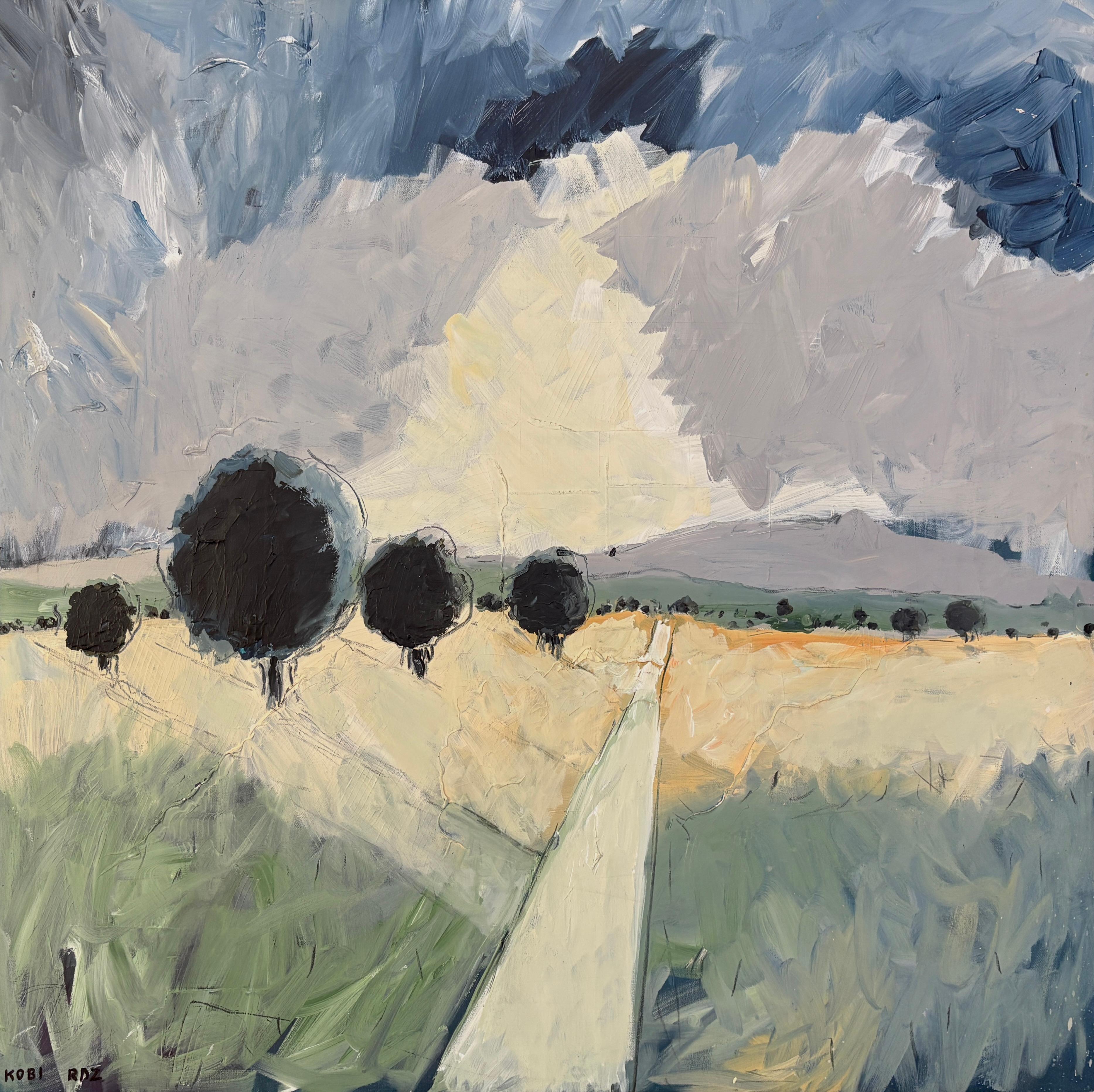 Kobi Raz Landscape Painting – "Der Goldene Pfad" - Modernes impressionistisches Landschaftskunstwerk in einer erdigen Palette