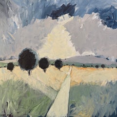 "Le sentier d'or" - Œuvre d'art impressionniste moderne sur le thème du paysage dans une palette de couleurs terreuses