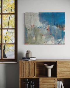 'Untitled' - Vibrant Blue, Pink, & Earth Tone Layered Textured Abstract Artwork