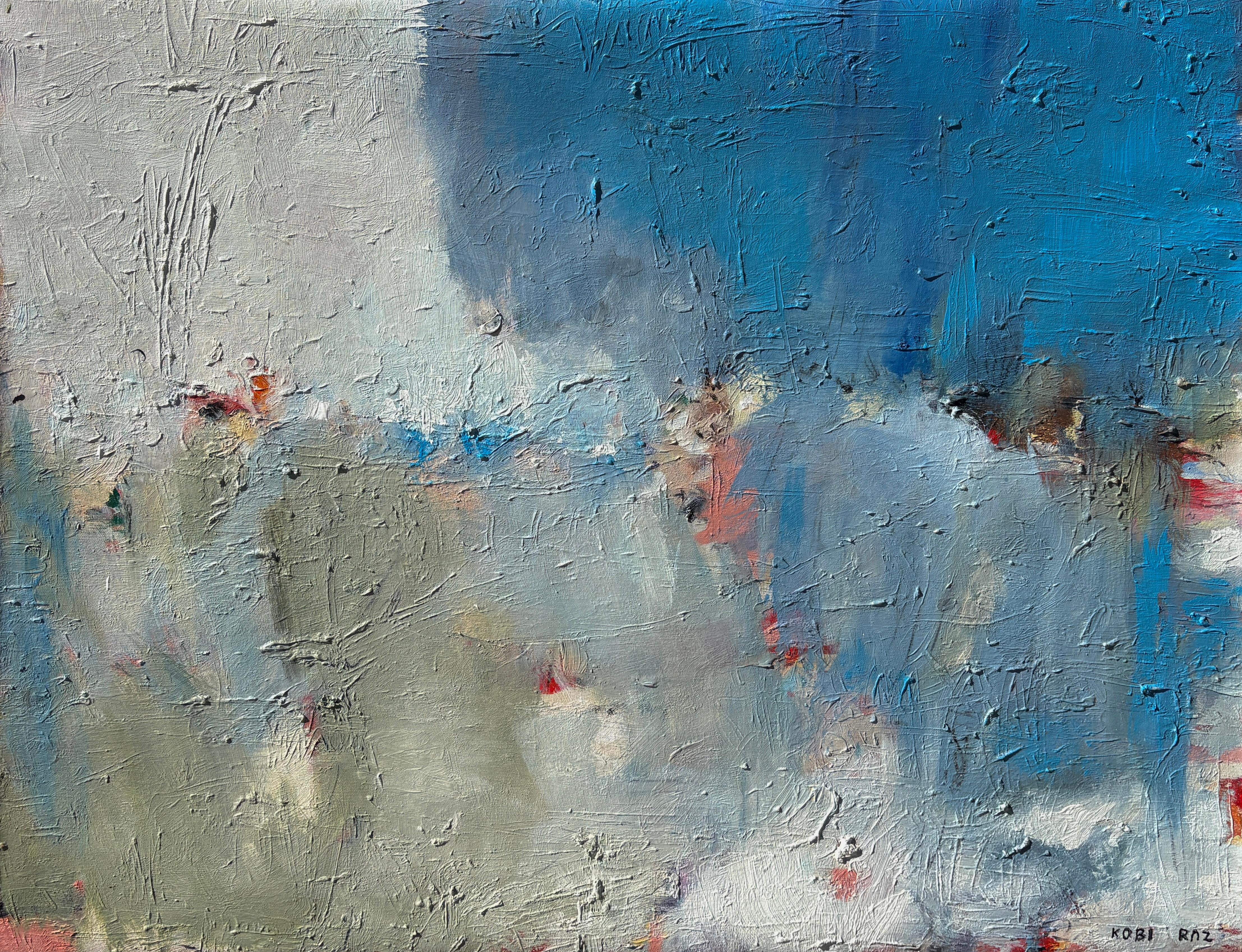 'Untitled' - Vibrant Blue, Pink, & Earth Tone Layered Textured Abstract Artwork