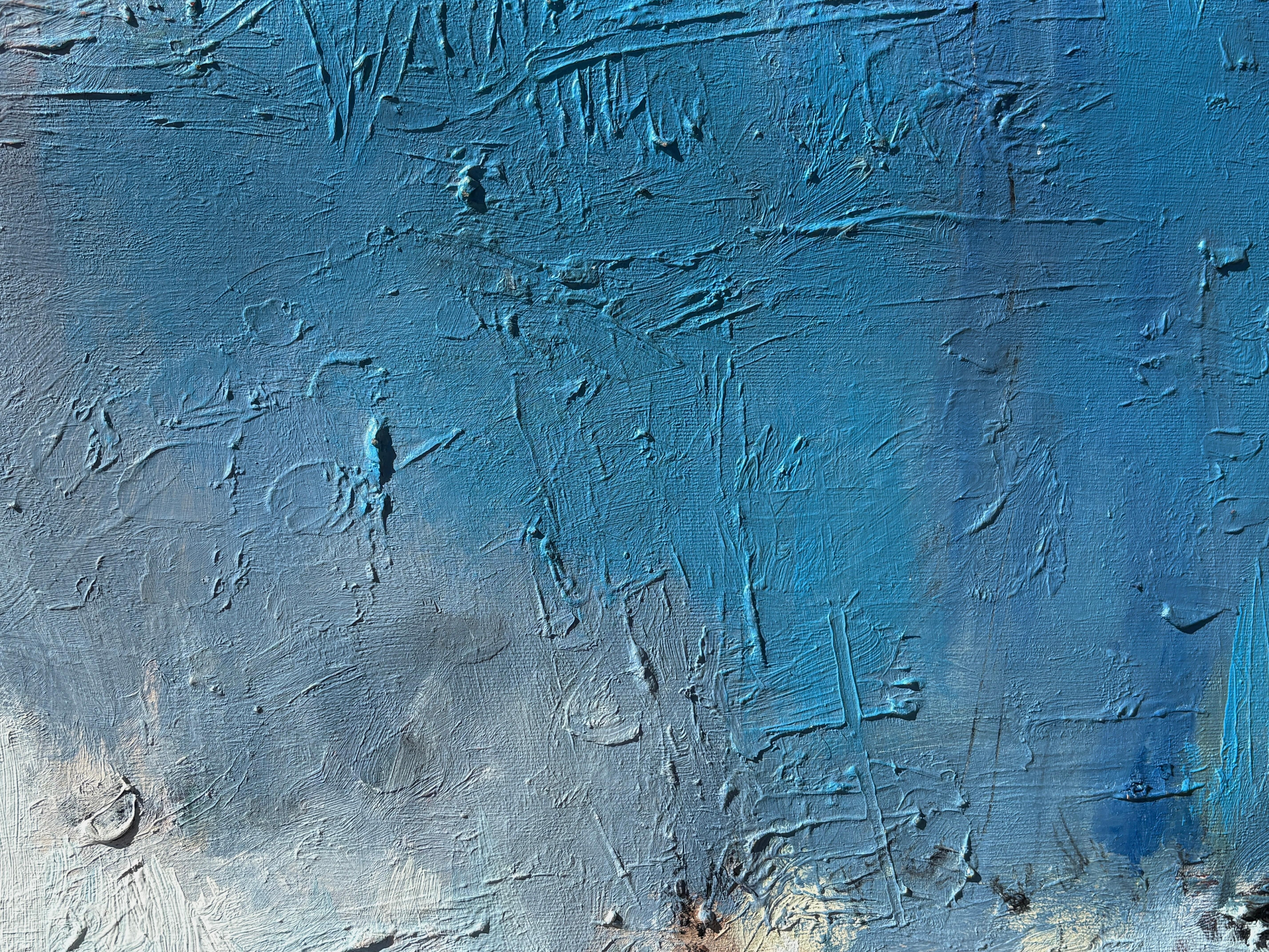 'Untitled' - Vibrant Blue, Pink, & Earth Tone Layered Textured Abstract Artwork - Gray Abstract Painting by Kobi Raz