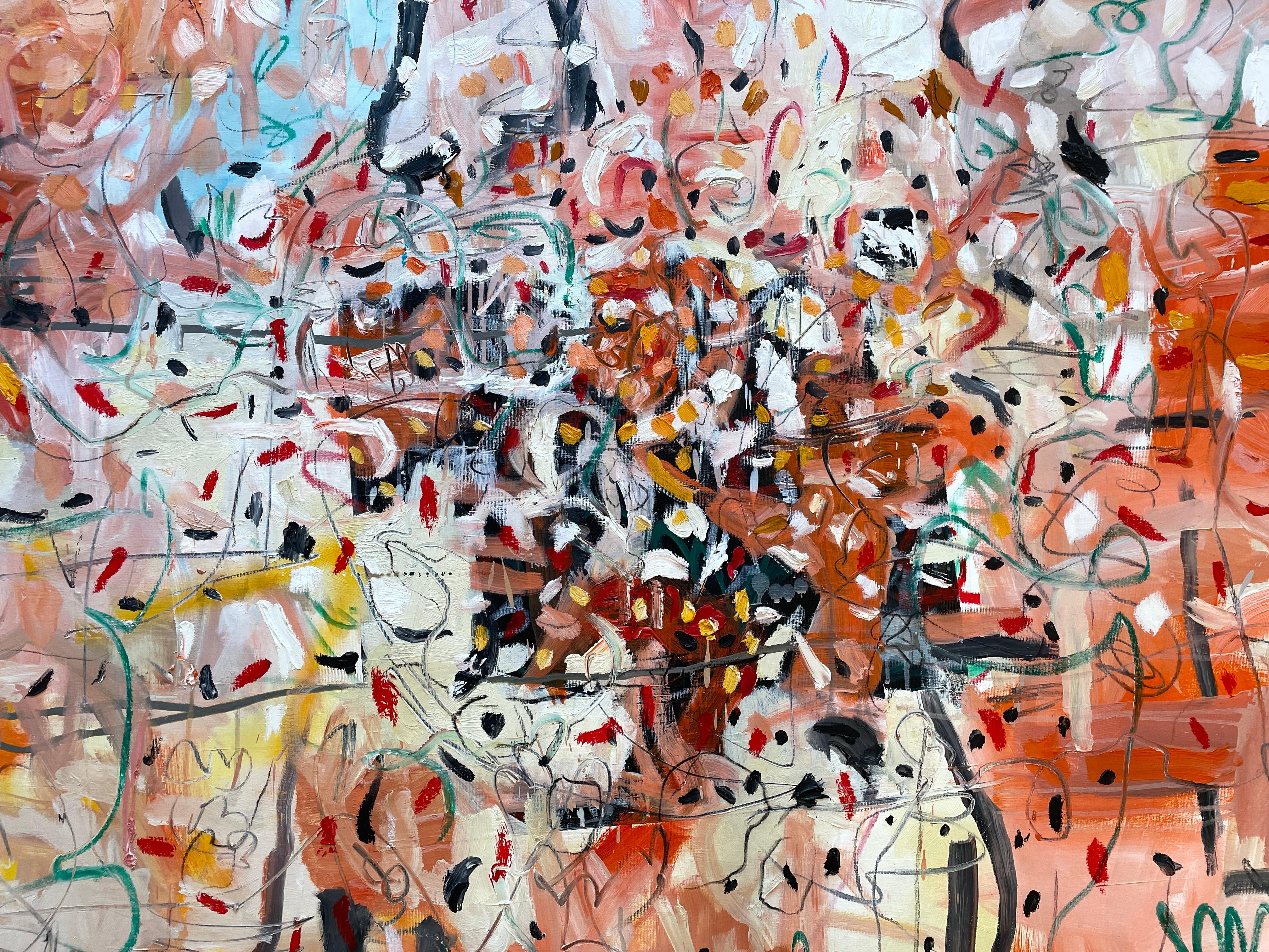 'Senza titolo' di Kobi Raz - Grande quadro astratto arancione, bianco, nero e rosa in vendita 2