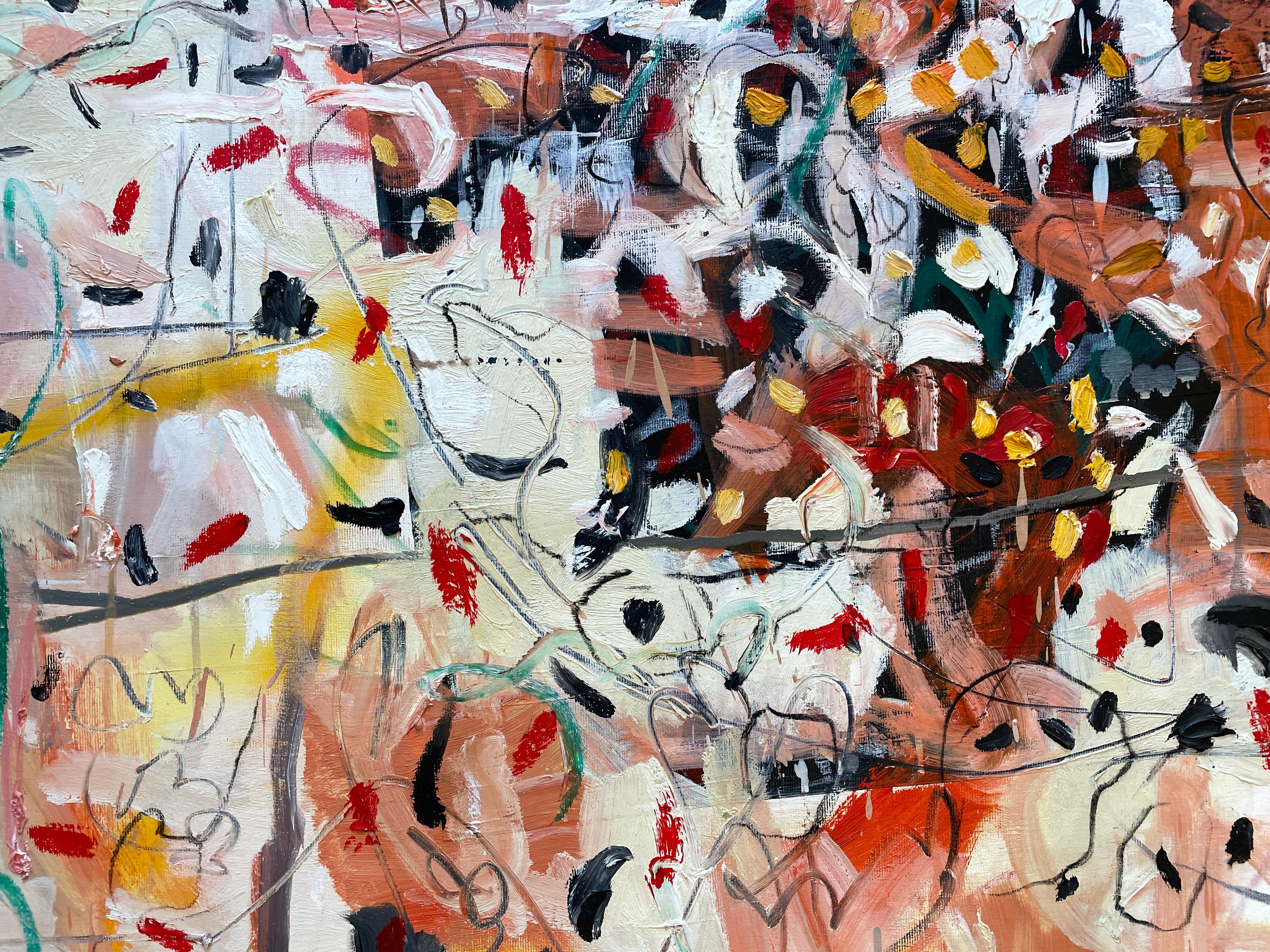 'Senza titolo' di Kobi Raz - Grande quadro astratto arancione, bianco, nero e rosa in vendita 3