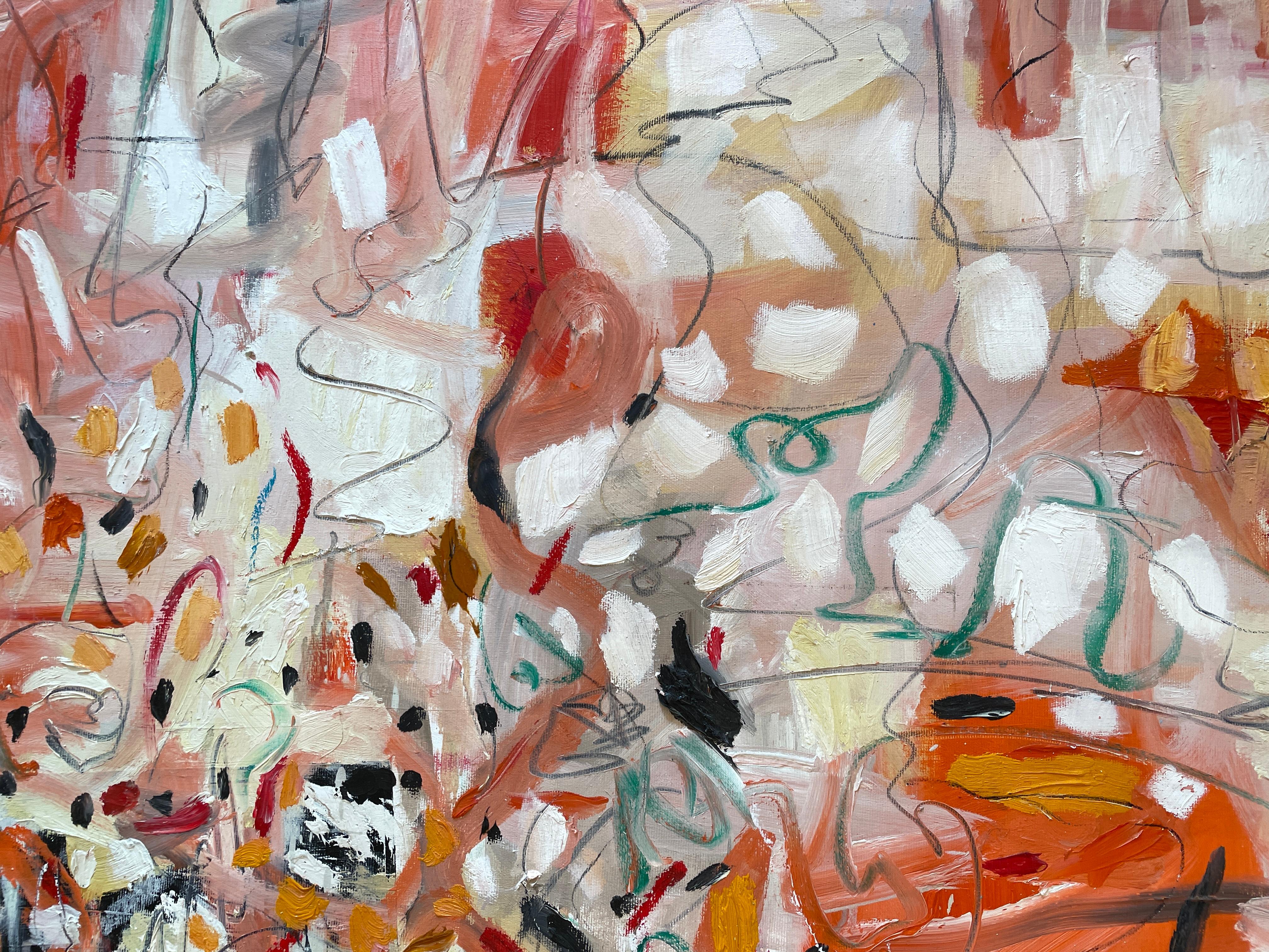 'Senza titolo' di Kobi Raz - Grande quadro astratto arancione, bianco, nero e rosa in vendita 6