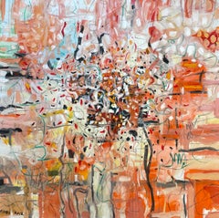 'Untitled' by Kobi Raz - Large Orange, White, Black, and Pink Abstract Painting