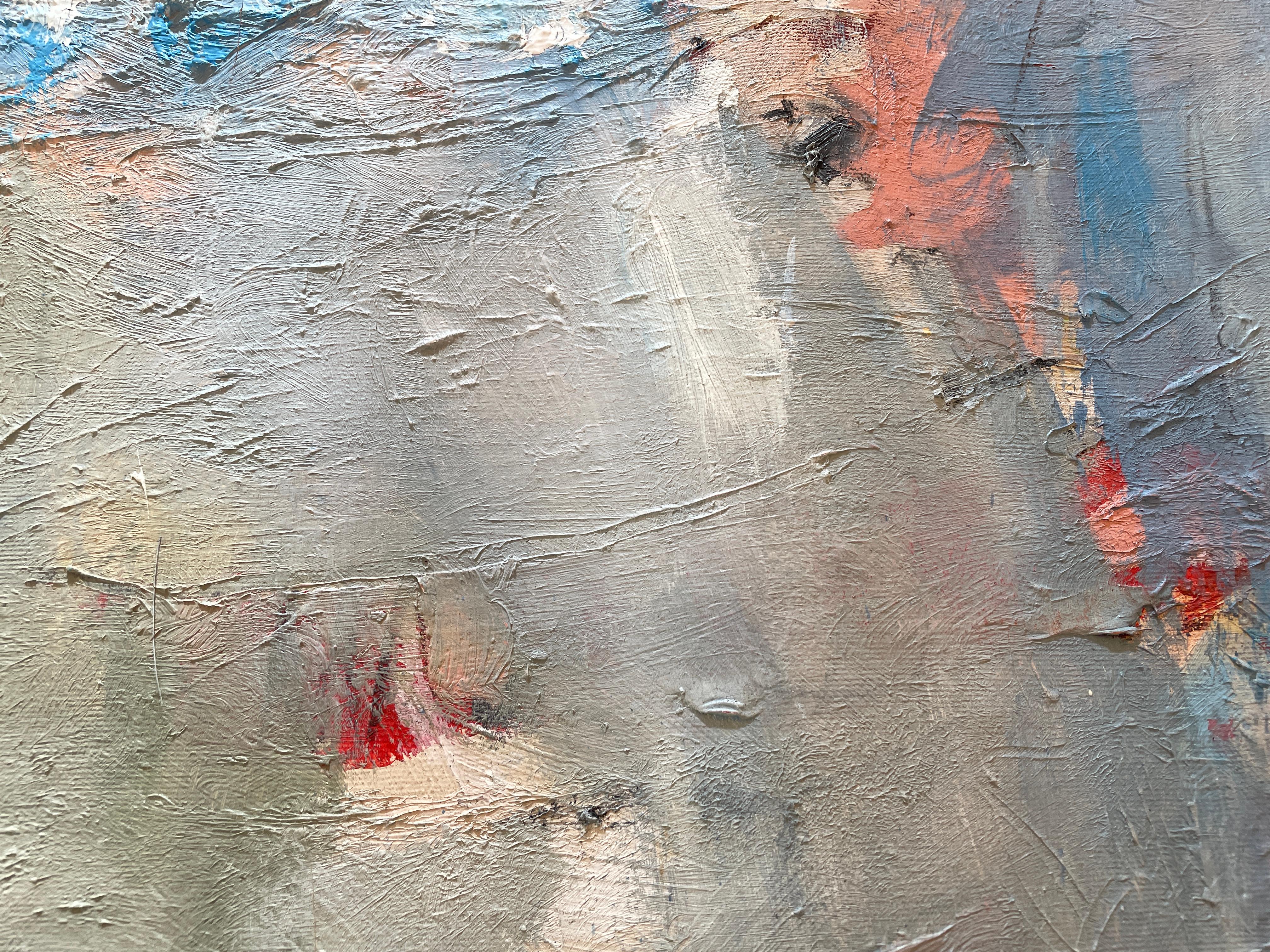 'Senza titolo' di Kobi Raz - Paesaggio astratto contemporaneo blu, bianco e rosa in vendita 4