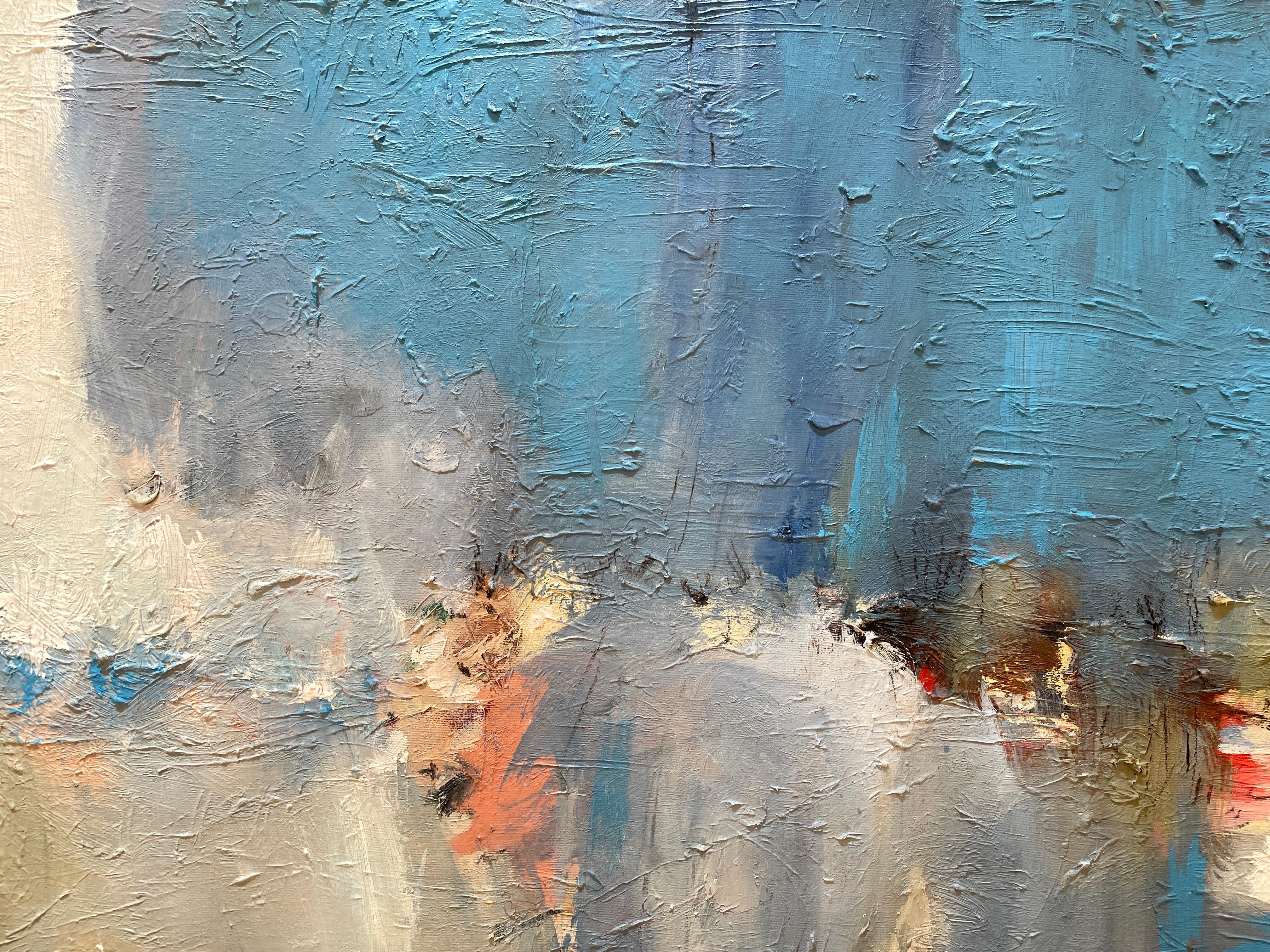 'Senza titolo' di Kobi Raz - Paesaggio astratto contemporaneo blu, bianco e rosa in vendita 5