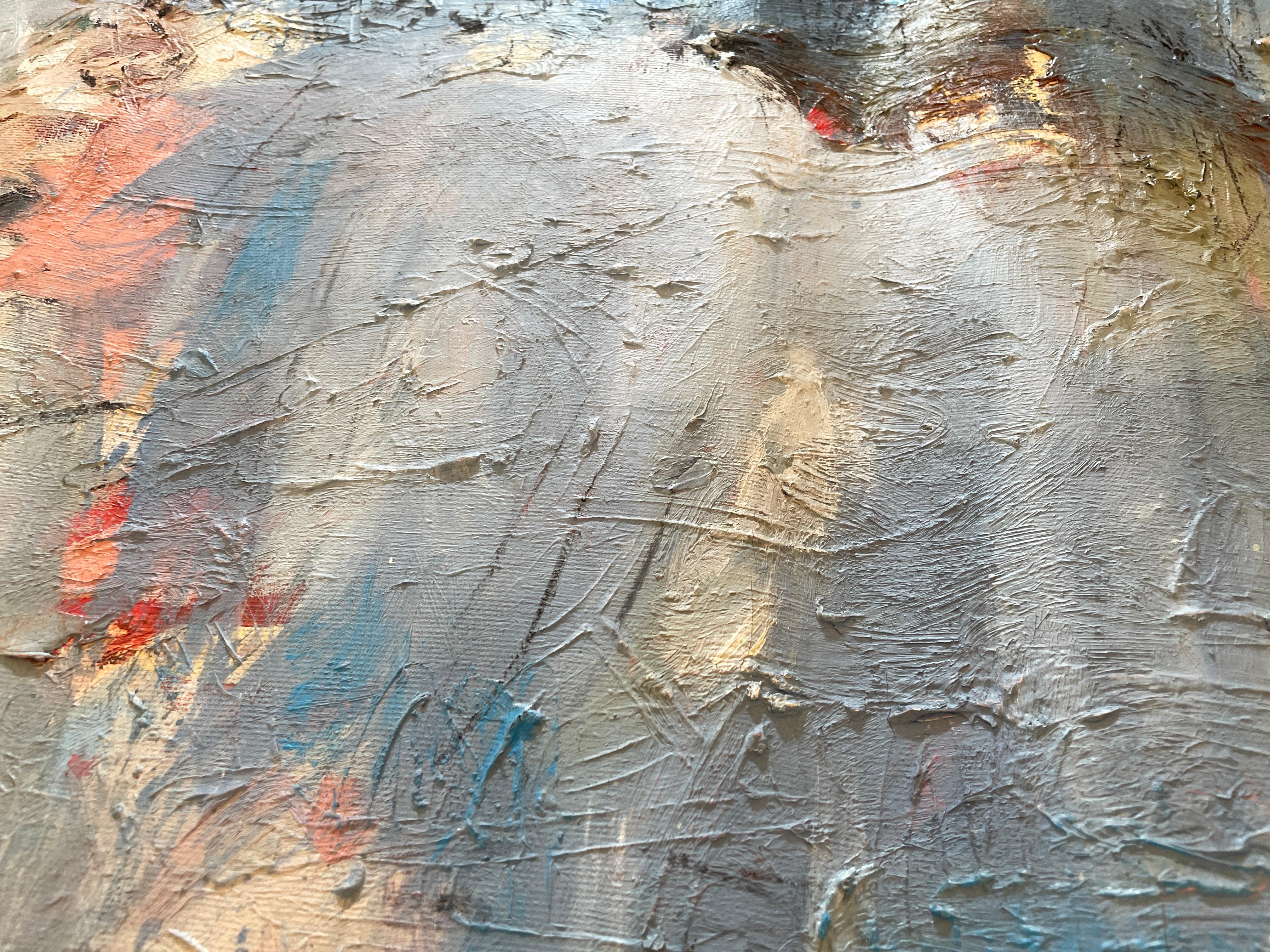 'Senza titolo' di Kobi Raz - Paesaggio astratto contemporaneo blu, bianco e rosa in vendita 6