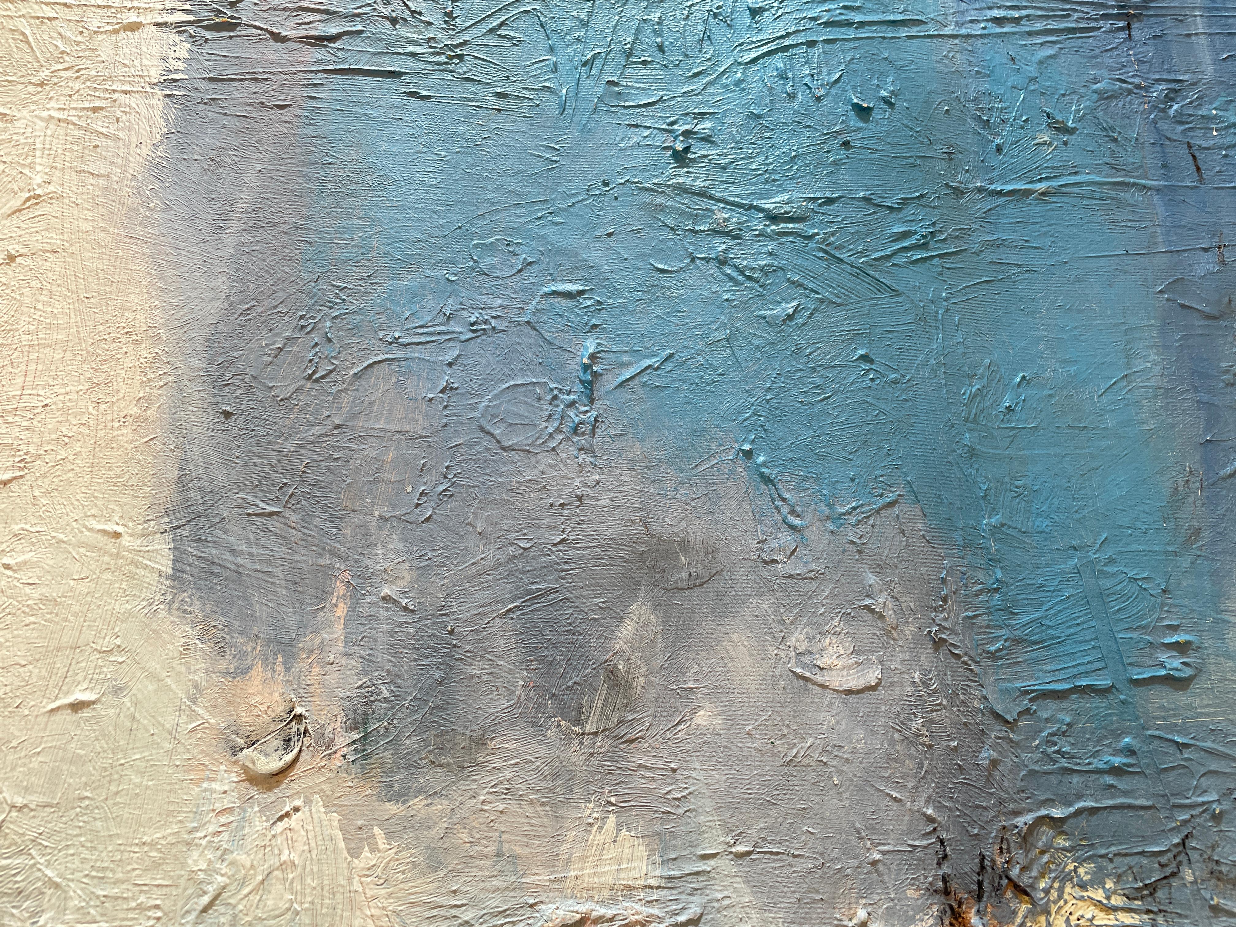 'Senza titolo' di Kobi Raz - Paesaggio astratto contemporaneo blu, bianco e rosa in vendita 7