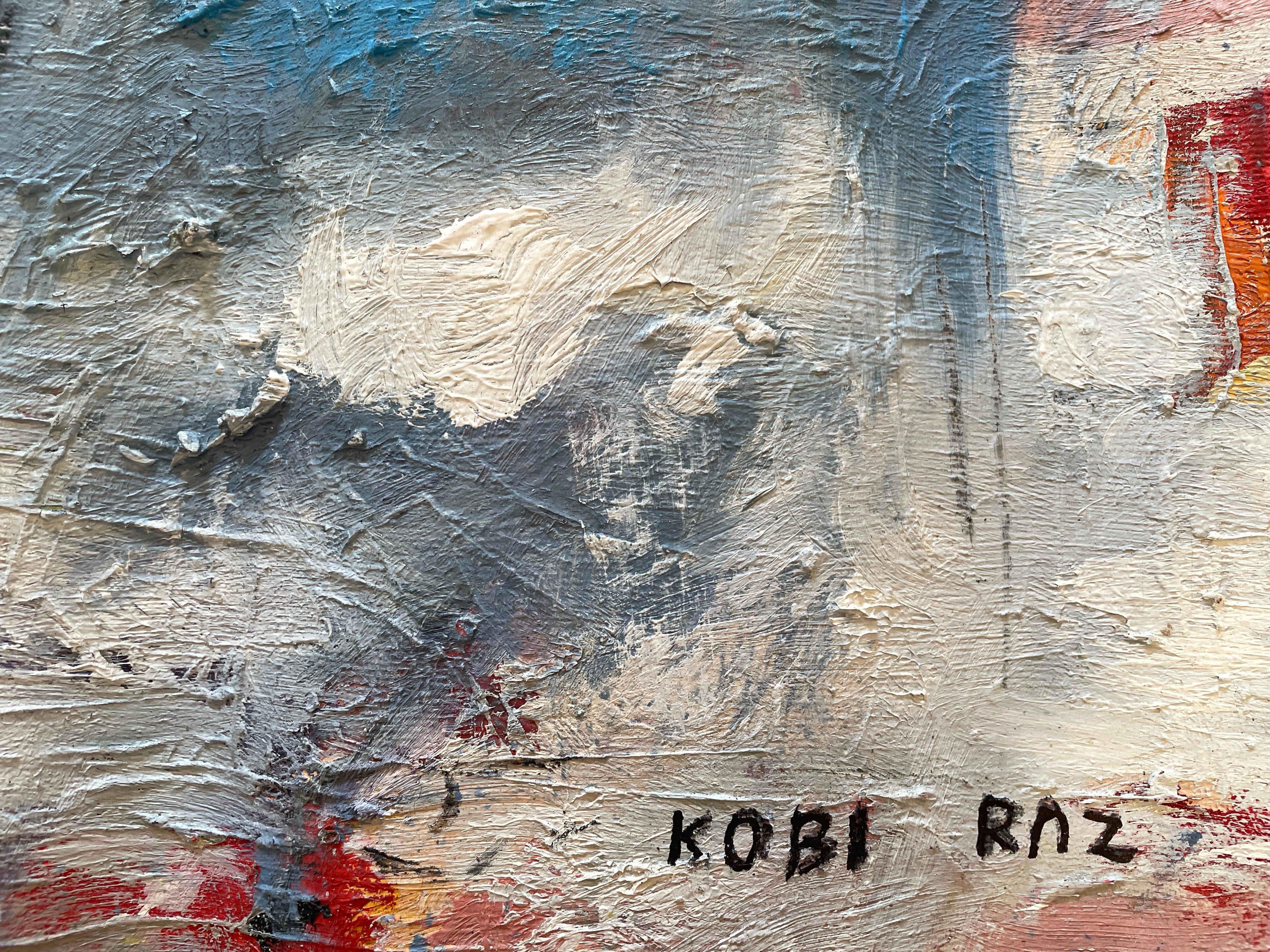 'Senza titolo' di Kobi Raz - Paesaggio astratto contemporaneo blu, bianco e rosa in vendita 8