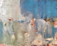 Untitled" de Kobi Raz - Paysage abstrait contemporain bleu, blanc et rose