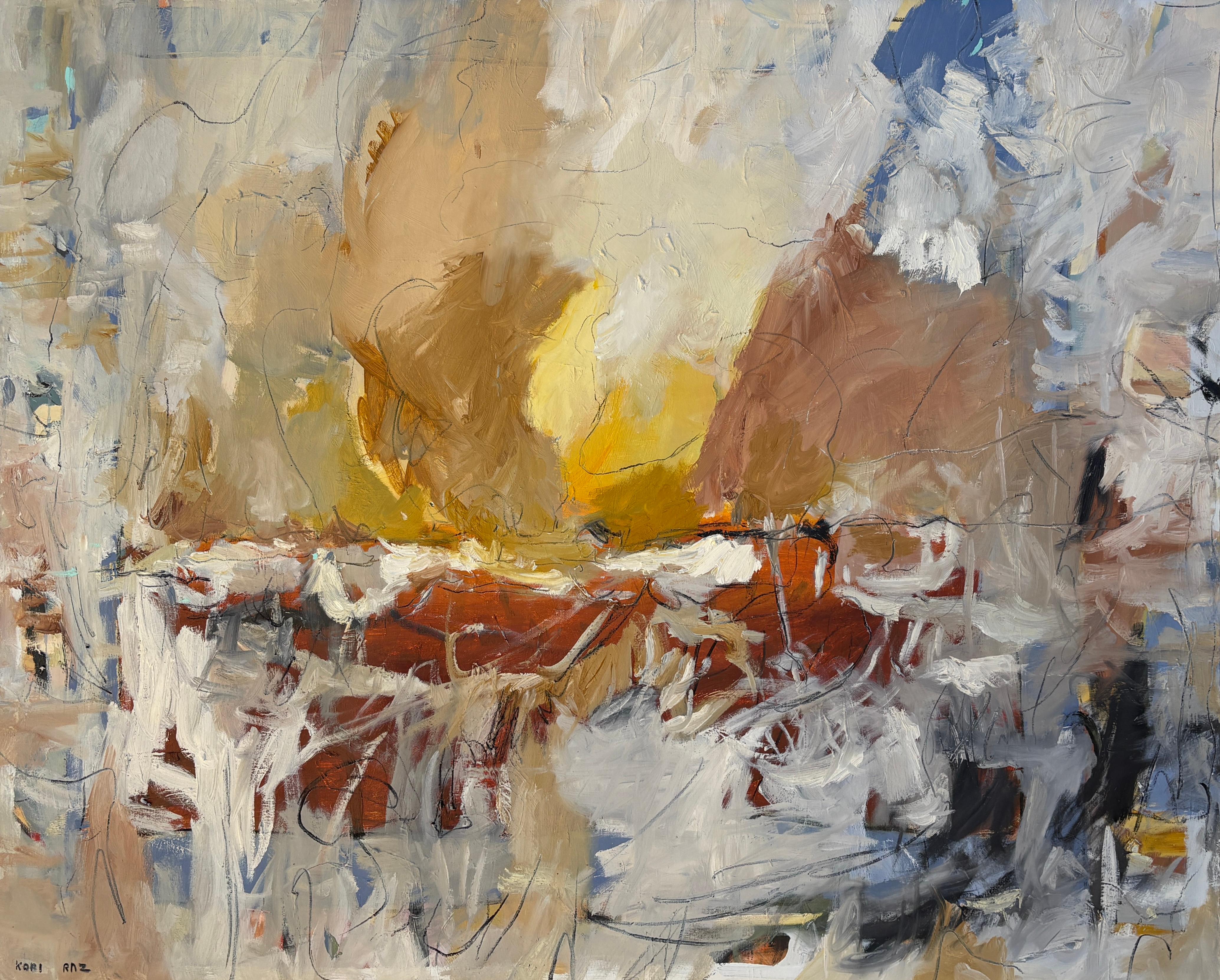 "Untitled" - Contemporary Layered Abstract Oil Artwork in Warm and Earth Tones