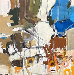 "Senza titolo" - Astratto contemporaneo con pittura a olio dai toni blu e terra.