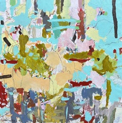 "Untitled" - Vibrant Layered Textured Impasto Oil Abstract - Blue and Earth Tone