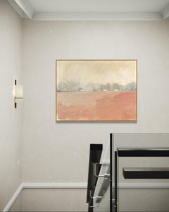 "White Houses on the Hill" - Contemporary White and Earth Tone Landscape Artwork