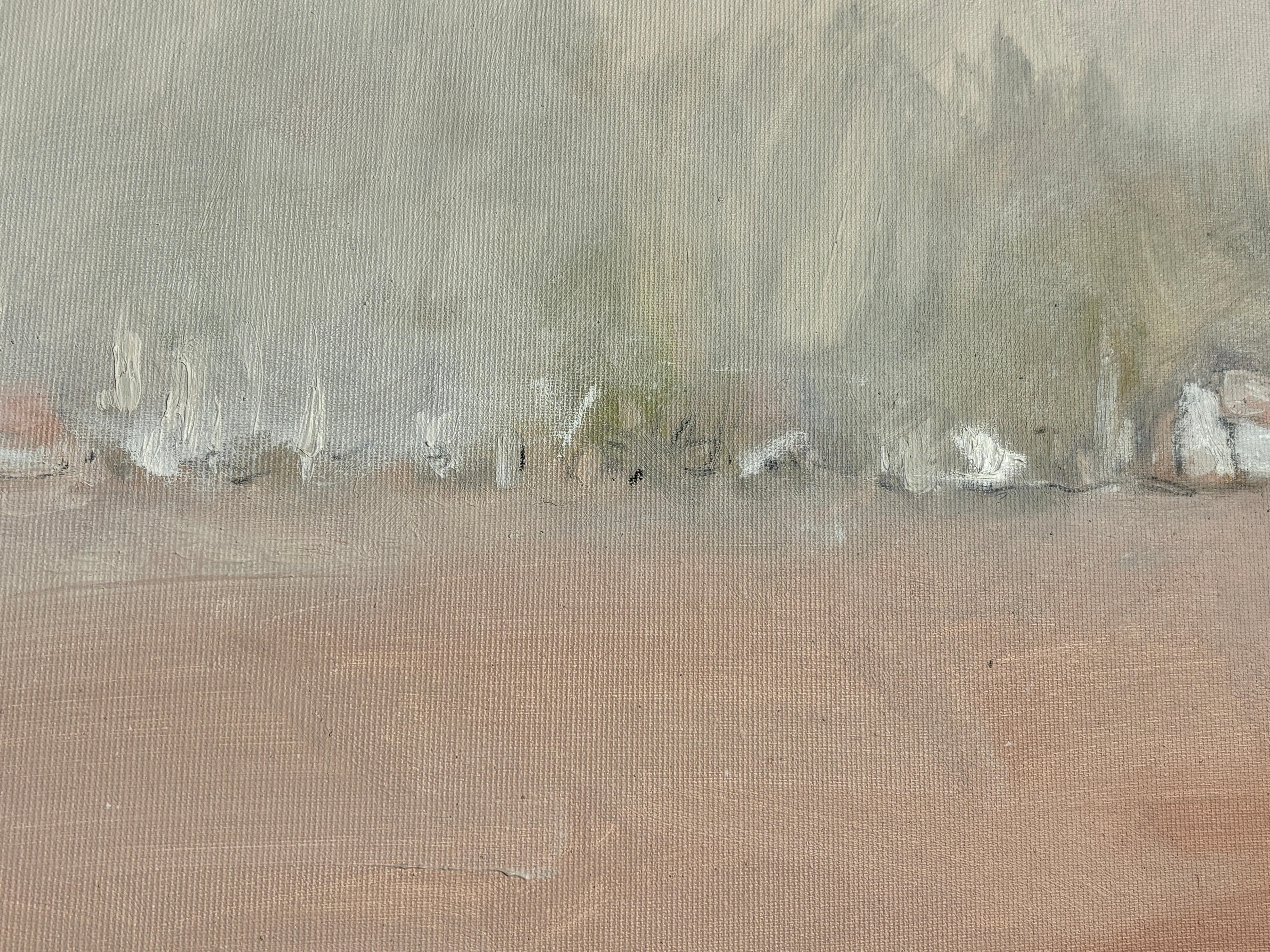 „Weiße Häuser auf dem Hügel“ von Kobi Raz – Weißes und erdfarbenes Landschaftsgemälde im Angebot 2