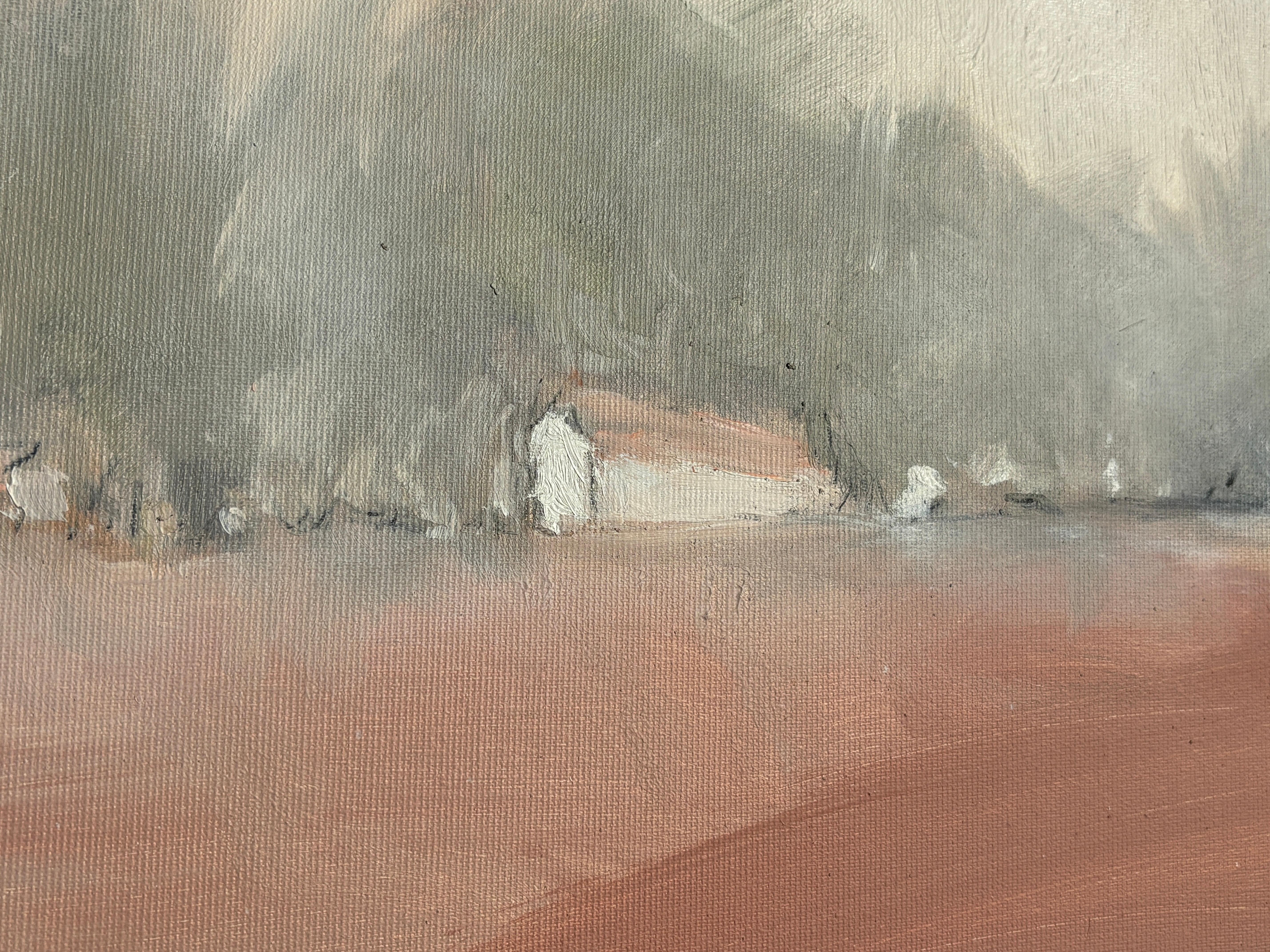 „Weiße Häuser auf dem Hügel“ von Kobi Raz – Weißes und erdfarbenes Landschaftsgemälde im Angebot 4